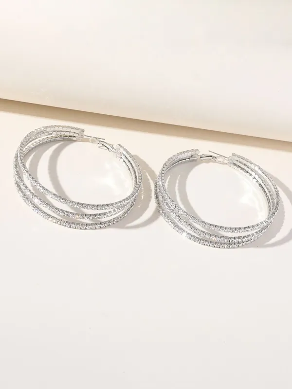 Silver Rhinestones Simple Triple Layer Hoop Earrings sold by KissProm