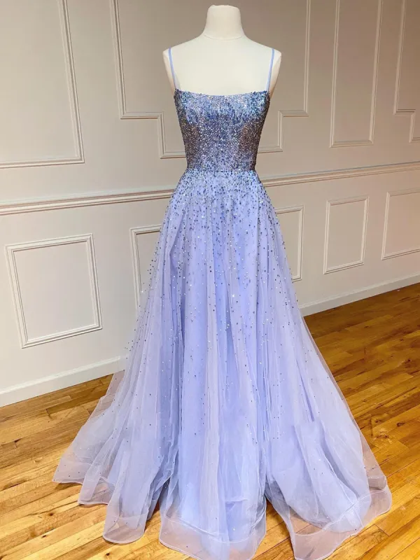 Light Blue Glitter Tulle Long Prom Dress sold by KissProm