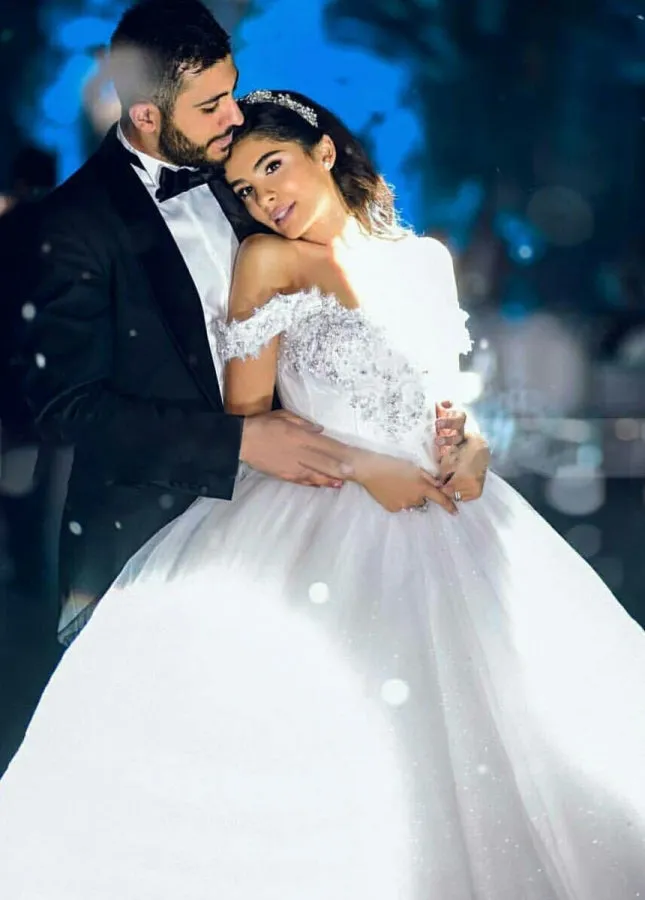 Sleeveless Beading Off-the-Shoulder Ball Gown Wedding Dress with Train sold by KissProm product image thumbnail 4