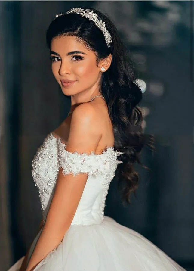 Sleeveless Beading Off-the-Shoulder Ball Gown Wedding Dress with Train sold by KissProm product image thumbnail 3