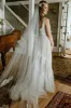 Boho V-Neck Lace Tulle Wedding Dress sold by KissProm