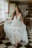 Boho V-Neck Lace Tulle Wedding Dress sold by KissProm