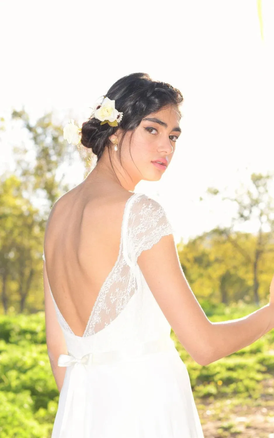 V-Neck Cap Sleeve Long A-Line Chiffon Wedding Dress With Beading sold by KissProm product image thumbnail 4