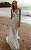 Trasy | Beach Floral Mermaid Plunging Boho Lace Wedding Dress with Sweep Train sold by KissProm