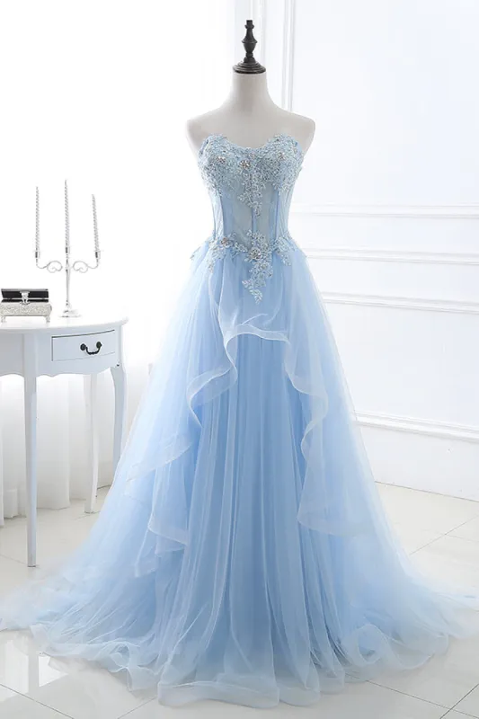 Light Blue Beaded Long Prom Dress sold by KissProm