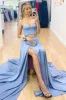 Periwinkle Two-Piece Strapless A-Line Long Prom Gown sold by KissProm