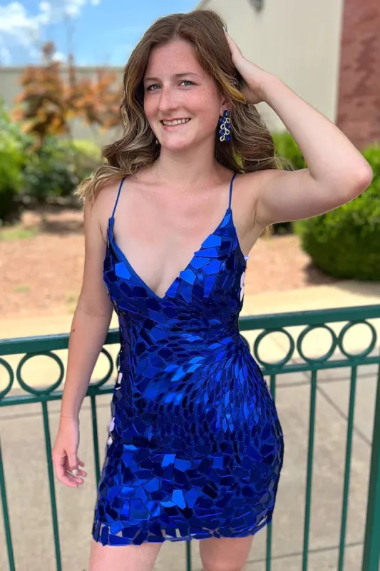 Sparkly Royal Blue Sequined Tight Short Homecoming Dress sold by KissProm