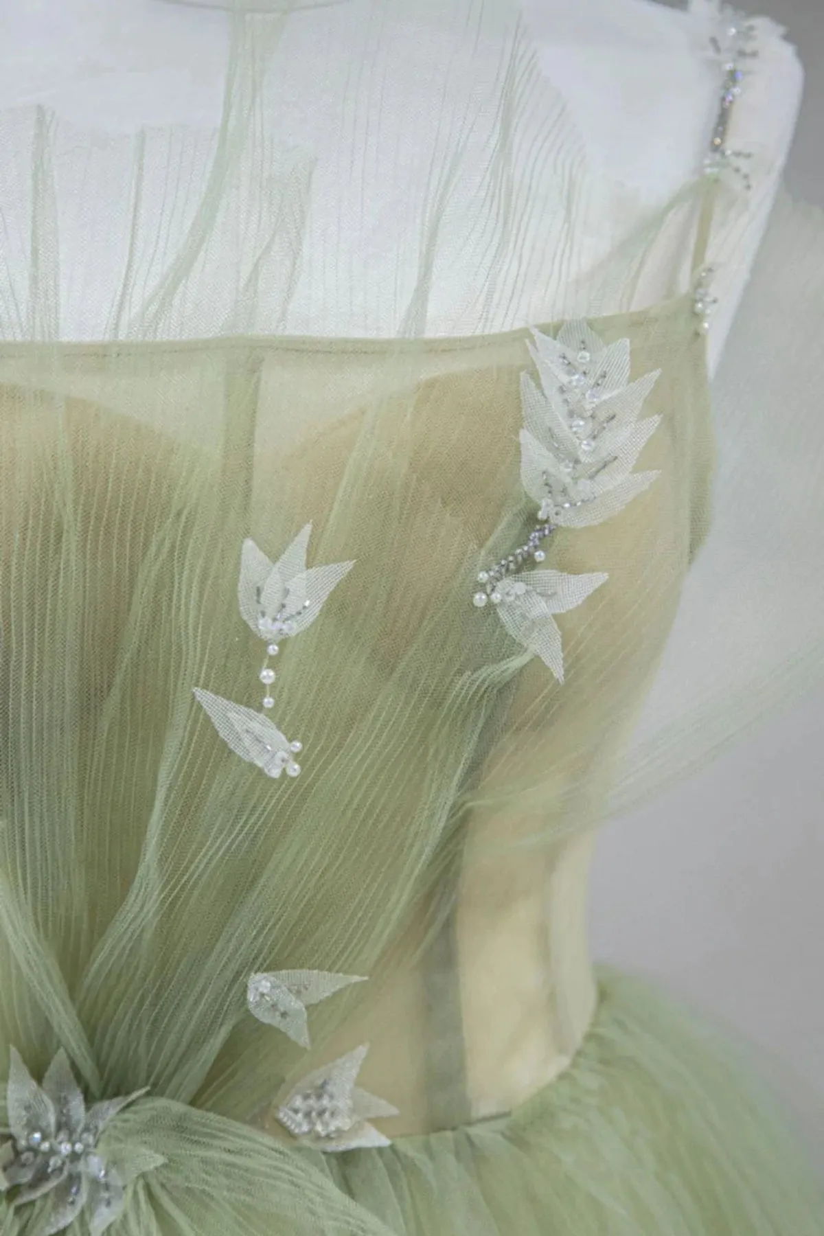 A Line Corset Back Sage Green Tulle Long Dresses sold by KissProm product image thumbnail 3