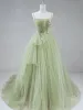 A Line Corset Back Sage Green Tulle Long Dresses sold by KissProm