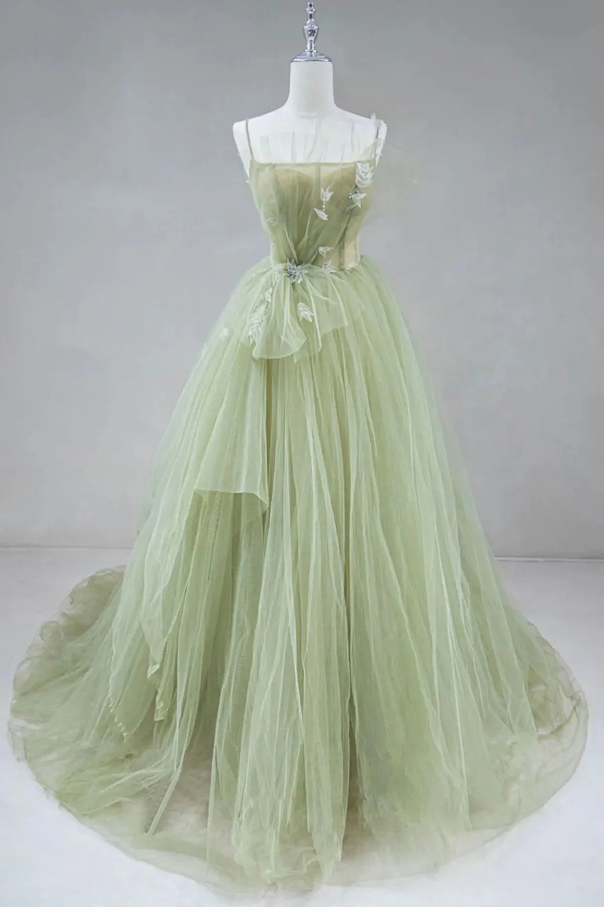 A Line Corset Back Sage Green Tulle Long Dresses sold by KissProm product image thumbnail 2