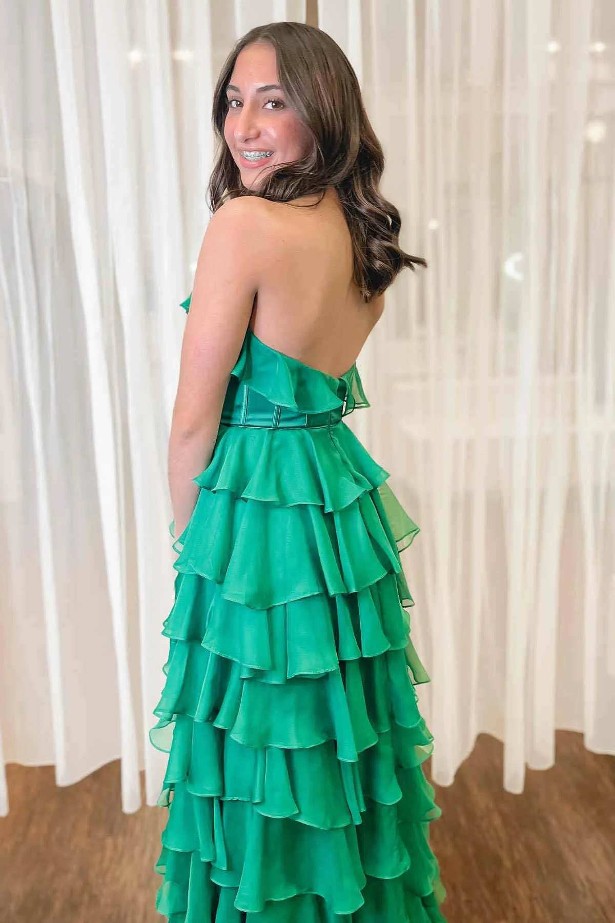 Halter Keyhole Ruffle Tiered Prom Dress with Slit sold by KissProm product image thumbnail 5