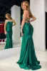 Emerald Scoop Neck Lace-Up Mermaid Long Prom Gown sold by KissProm