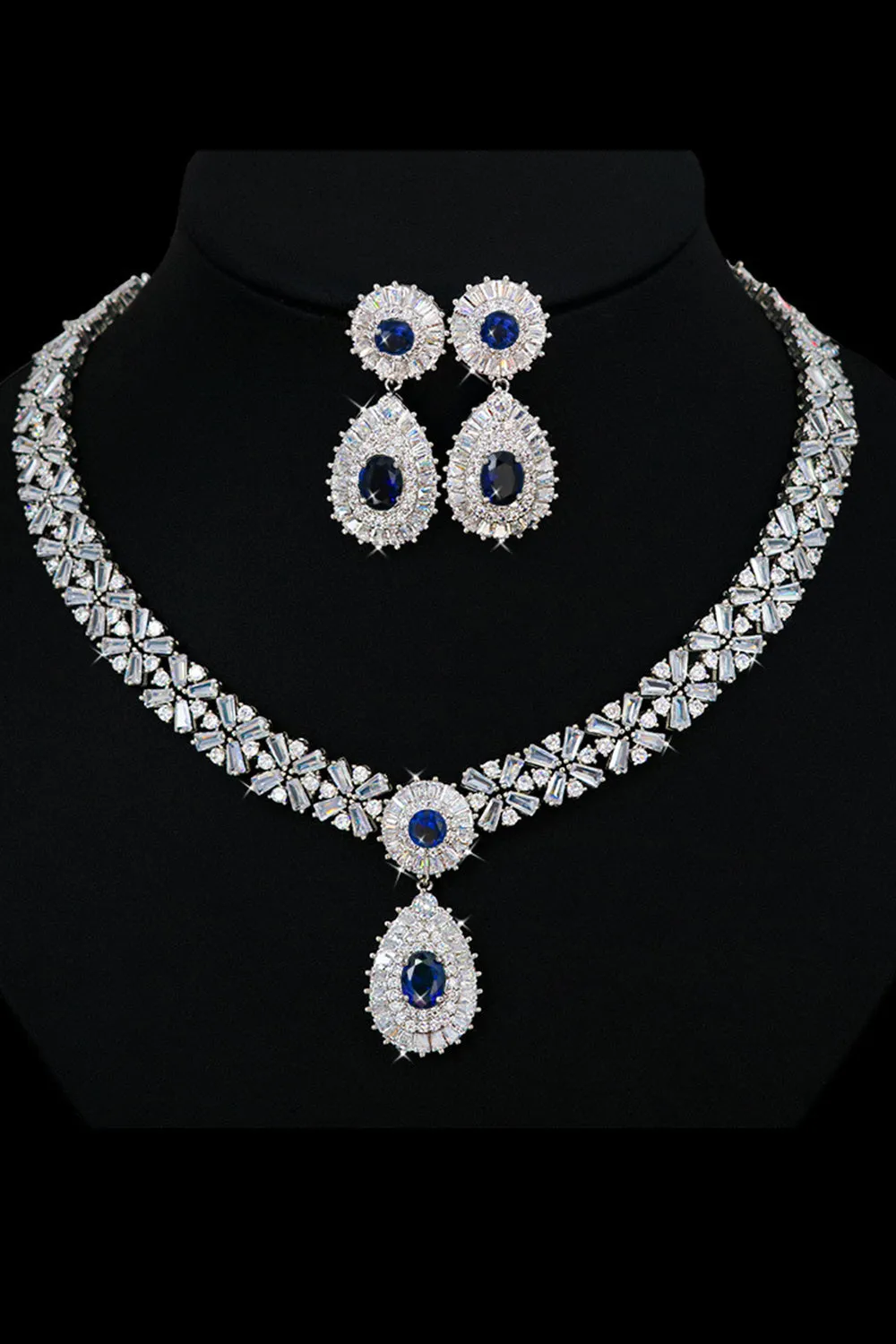 Royal Blue Crystal Necklace Earring Jewelry Set sold by KissProm product image thumbnail 2