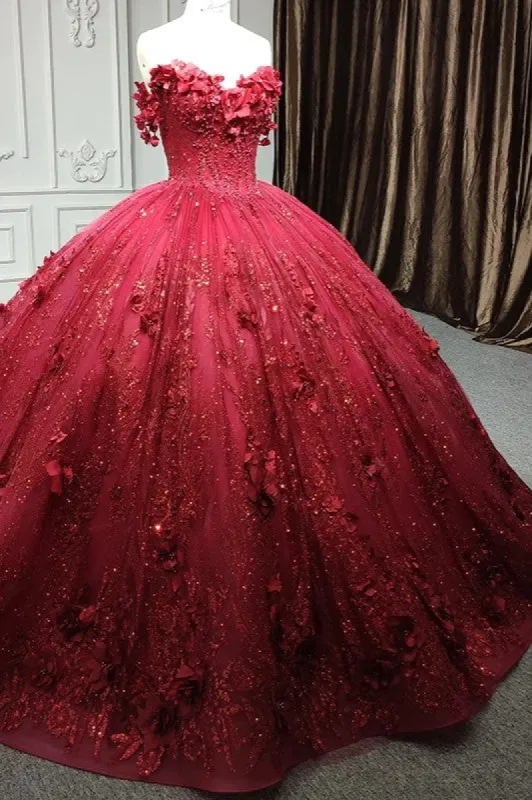 Quinceanera Dress Exquisite Red Pearls Sleeveless Quinceanera Dresses 3D Appliques Party Dresses sold by KissProm