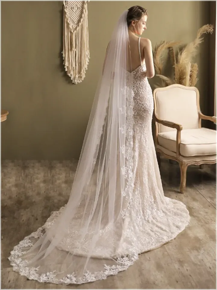 Mermaid Lace Appliqued Wedding Dress with Train sold by KissProm product image thumbnail 3
