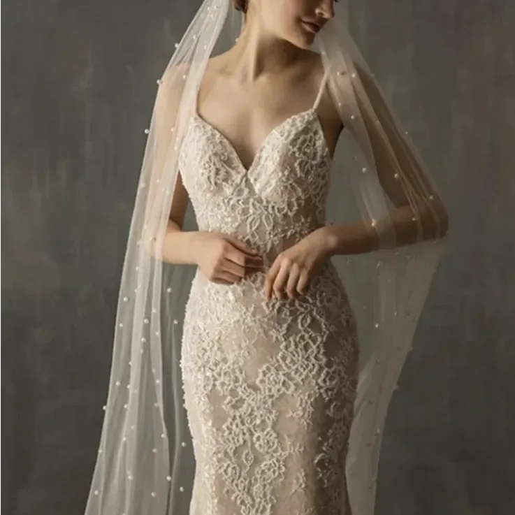 Mermaid Lace Appliqued Wedding Dress with Train sold by KissProm product image thumbnail 4