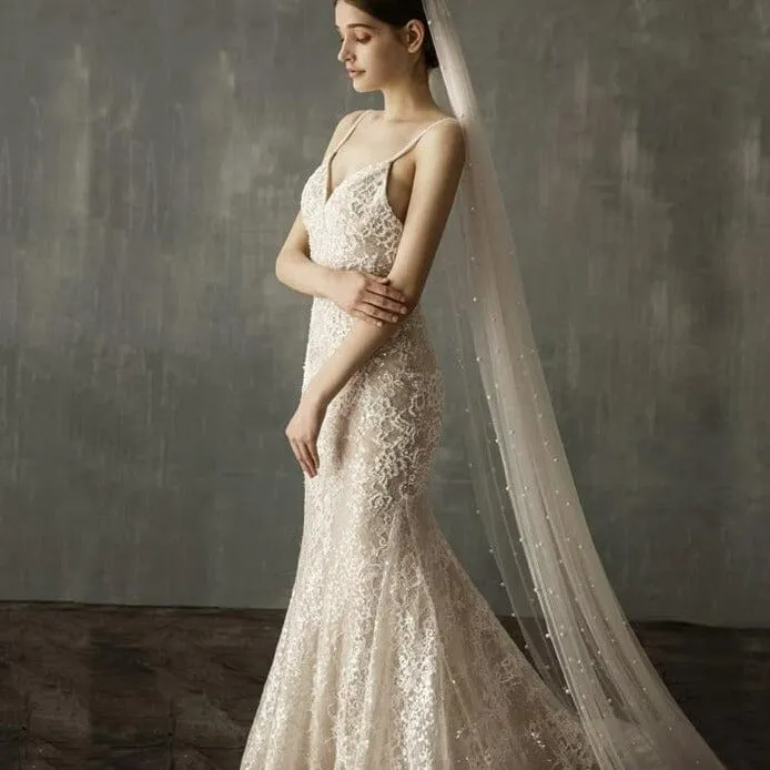 Mermaid Lace Appliqued Wedding Dress with Train sold by KissProm