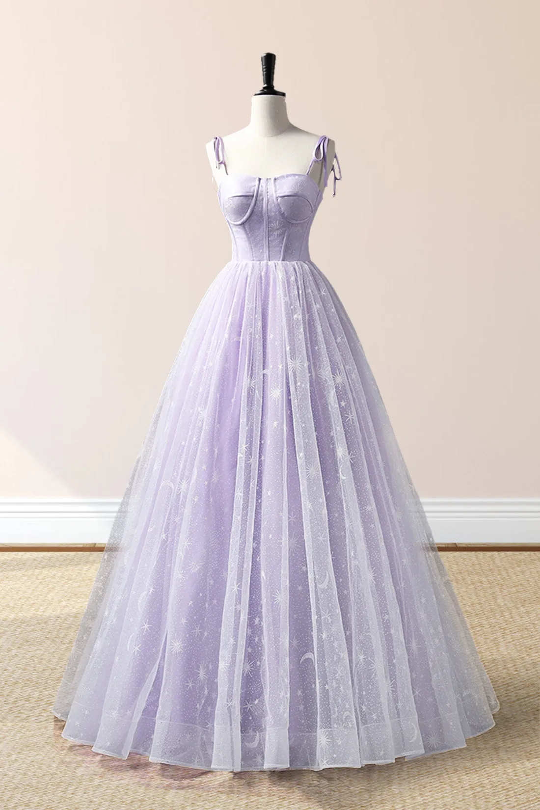 Janelle | Lavender Tulle Straps Floor Length Evening Dress, Lavender A-Line Prom Dress sold by KissProm