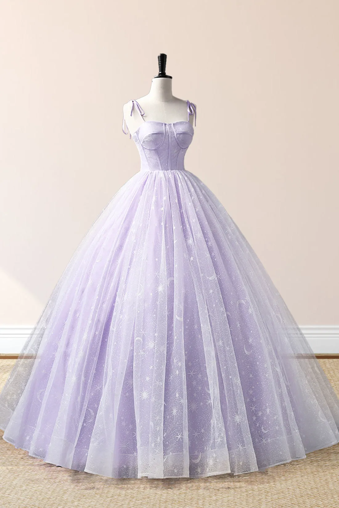 Janelle | Lavender Tulle Straps Floor Length Evening Dress, Lavender A-Line Prom Dress sold by KissProm product image thumbnail 4