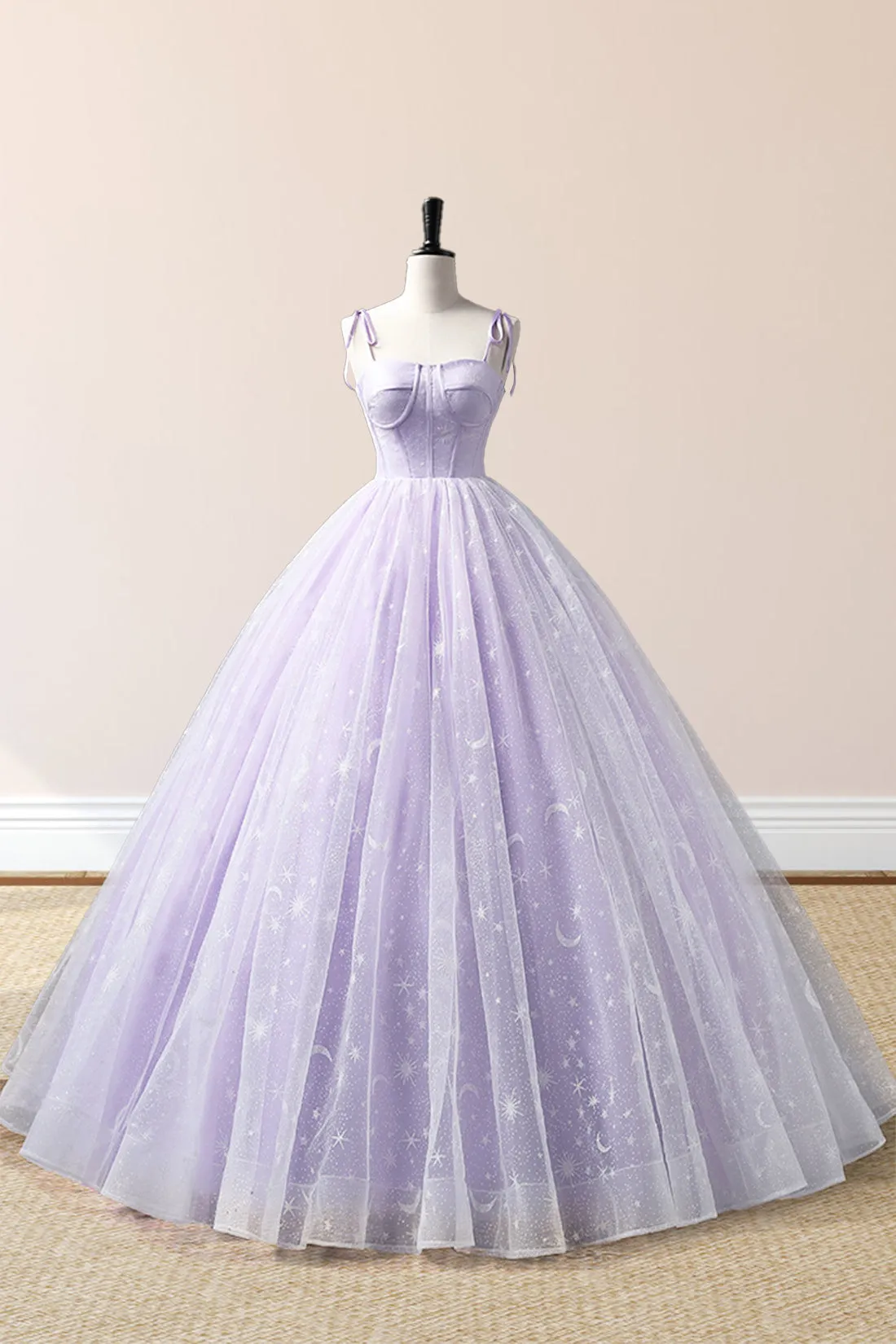 Janelle | Lavender Tulle Straps Floor Length Evening Dress, Lavender A-Line Prom Dress sold by KissProm product image thumbnail 2