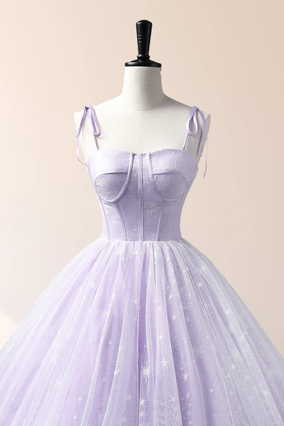 Janelle | Lavender Tulle Straps Floor Length Evening Dress, Lavender A-Line Prom Dress sold by KissProm product image thumbnail 5