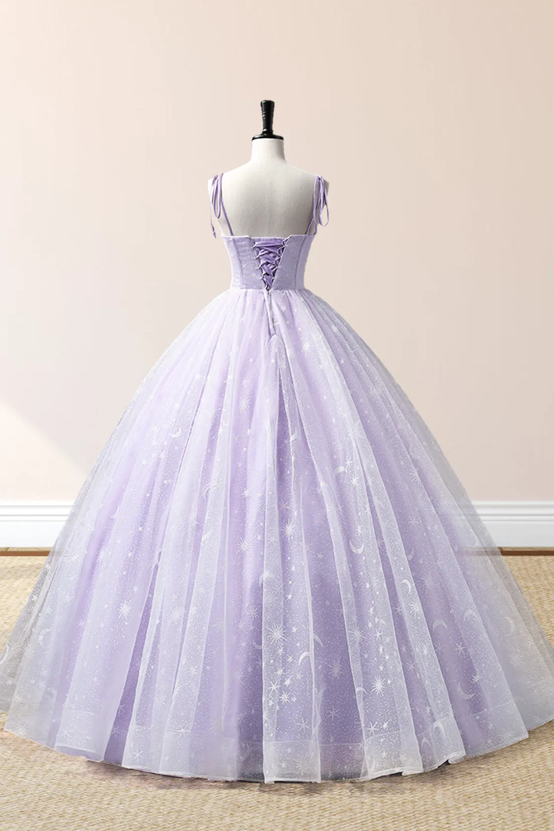 Janelle | Lavender Tulle Straps Floor Length Evening Dress, Lavender A-Line Prom Dress sold by KissProm product image thumbnail 3