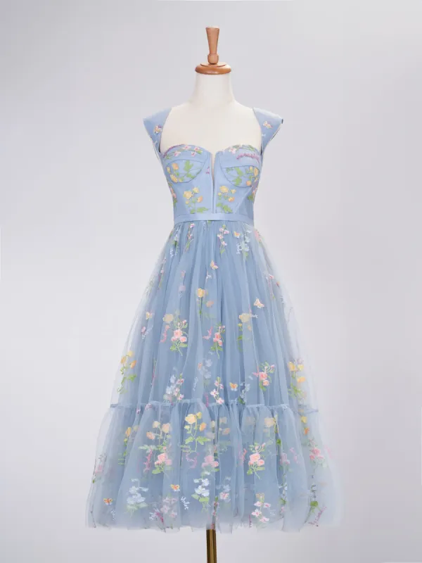 A Line Sweetheart Dusty Blue Long Prom Dress with Embroidery made by KissProm
