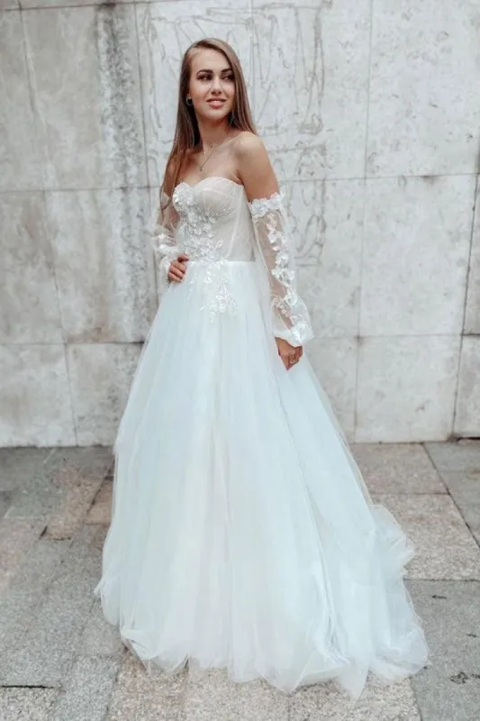 Sleeves Sweetheart A-line Lace Detachable Sleeves Lace Wedding Dress sold by KissProm