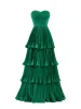 Khalani | Strapless Emerald Green Ruffle Multi-Layer Long Prom Dress sold by KissProm