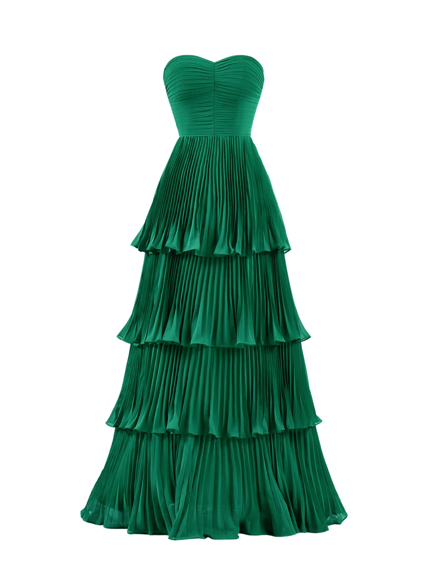 Khalani | Strapless Emerald Green Ruffle Multi-Layer Long Prom Dress sold by KissProm product image thumbnail 2