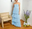 Khalani | Strapless Emerald Green Ruffle Multi-Layer Long Prom Dress sold by KissProm
