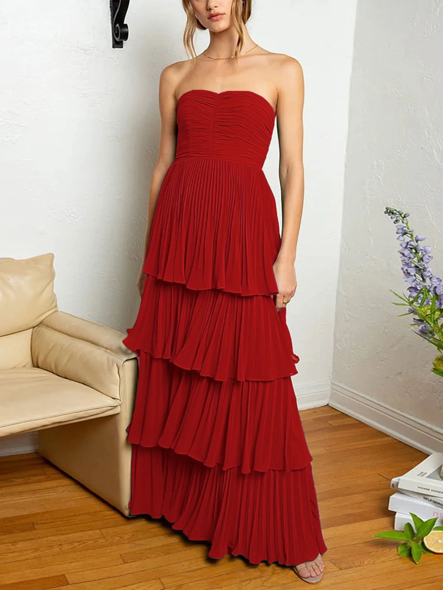 Khalani | Strapless Emerald Green Ruffle Multi-Layer Long Prom Dress sold by KissProm product image thumbnail 5