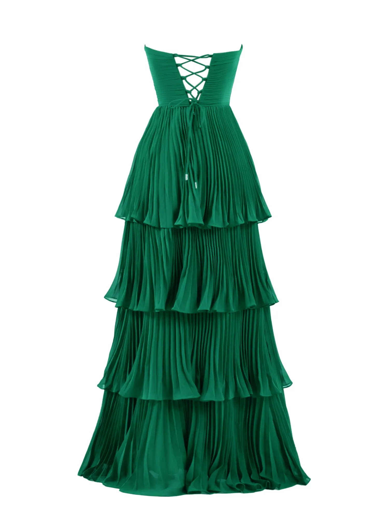 Khalani | Strapless Emerald Green Ruffle Multi-Layer Long Prom Dress sold by KissProm product image thumbnail 3