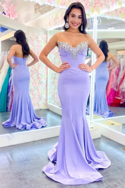 Lavender Strapless Trumpet Long Formal Gown with Rhinestones sold by KissProm