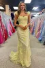 Mckinley | Yellow Ruffle Straps 3D Flower Mermaid Long Prom Dress sold by KissProm