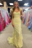 Mckinley | Yellow Ruffle Straps 3D Flower Mermaid Long Prom Dress sold by KissProm