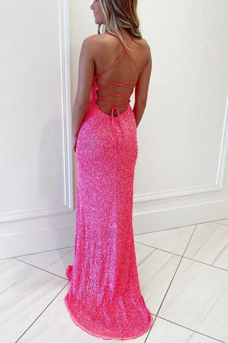 Mara | Hot Pink Sequins Mermaid Long Prom Dress sold by KissProm product image thumbnail 2