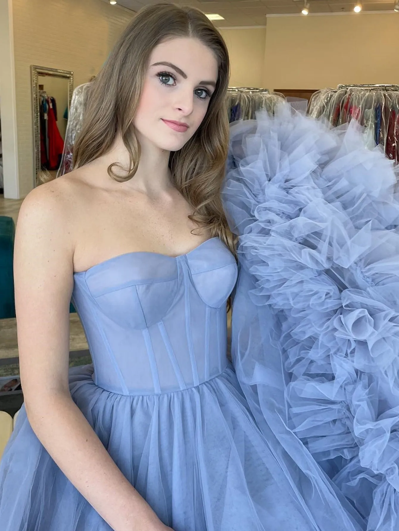 Strapless Blue A-Line Tiered Long Prom Dress sold by KissProm product image thumbnail 2