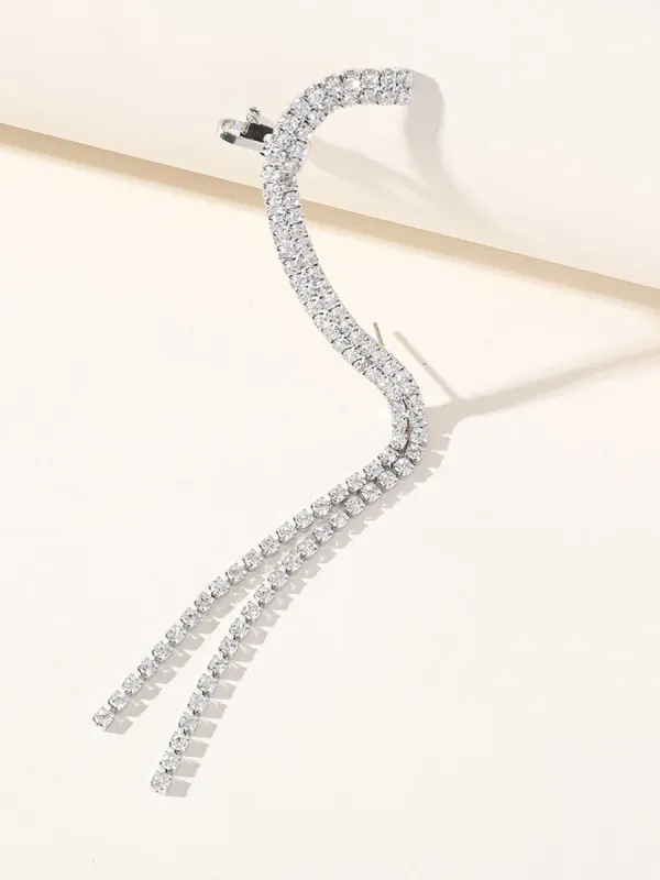 Rhinestones Silver Tassel Long Chain Earrings sold by KissProm