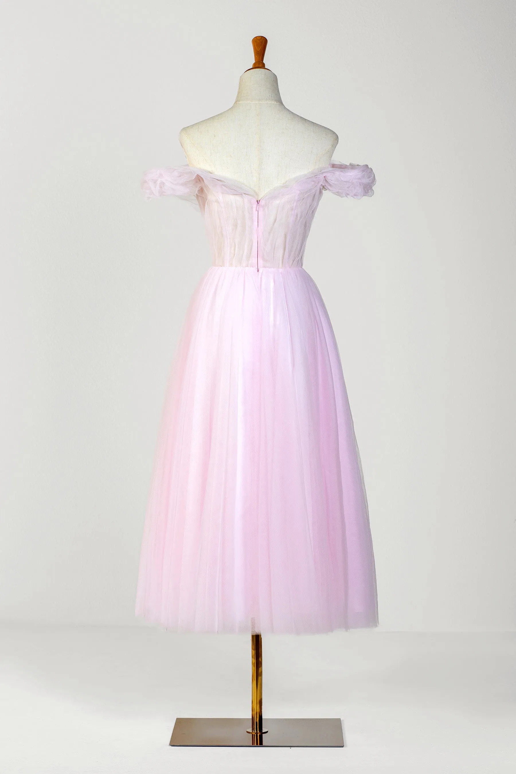 Sweetheart Neck Off the Shoulder Tea Length Tulle Prom Dress sold by KissProm product image thumbnail 4