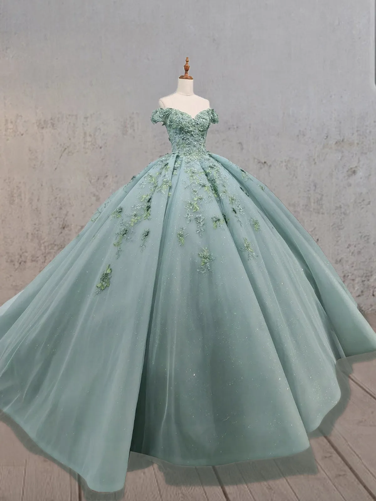 Sage Green Ball-Gown Off-the-Shoulder Quinceanera Dresses sold by KissProm product image thumbnail 2