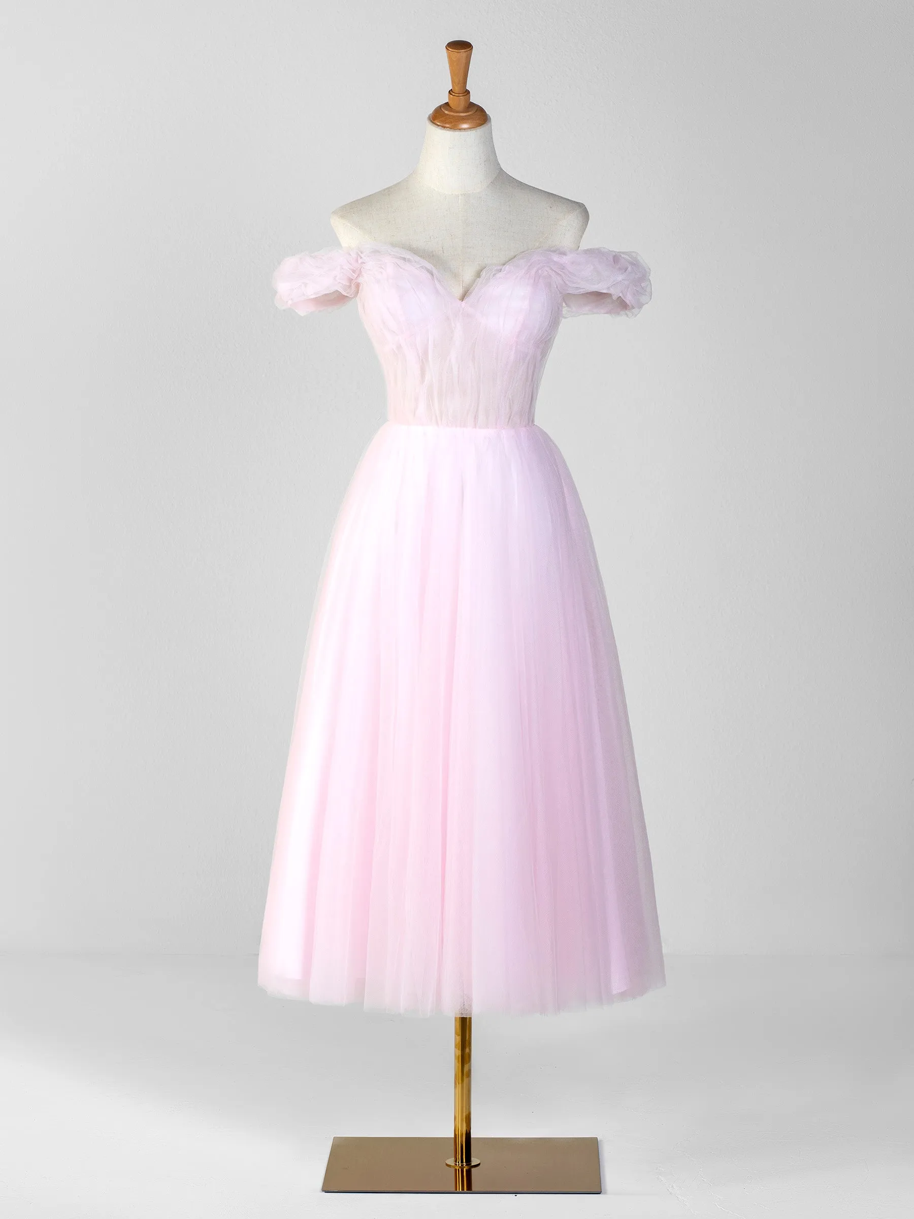 Sweetheart Neck Off the Shoulder Tea Length Tulle Prom Dress sold by KissProm product image thumbnail 3