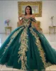 Ball Gown Organza Off-the-Shoulder Dark Green Quinceanera Dress sold by KissProm