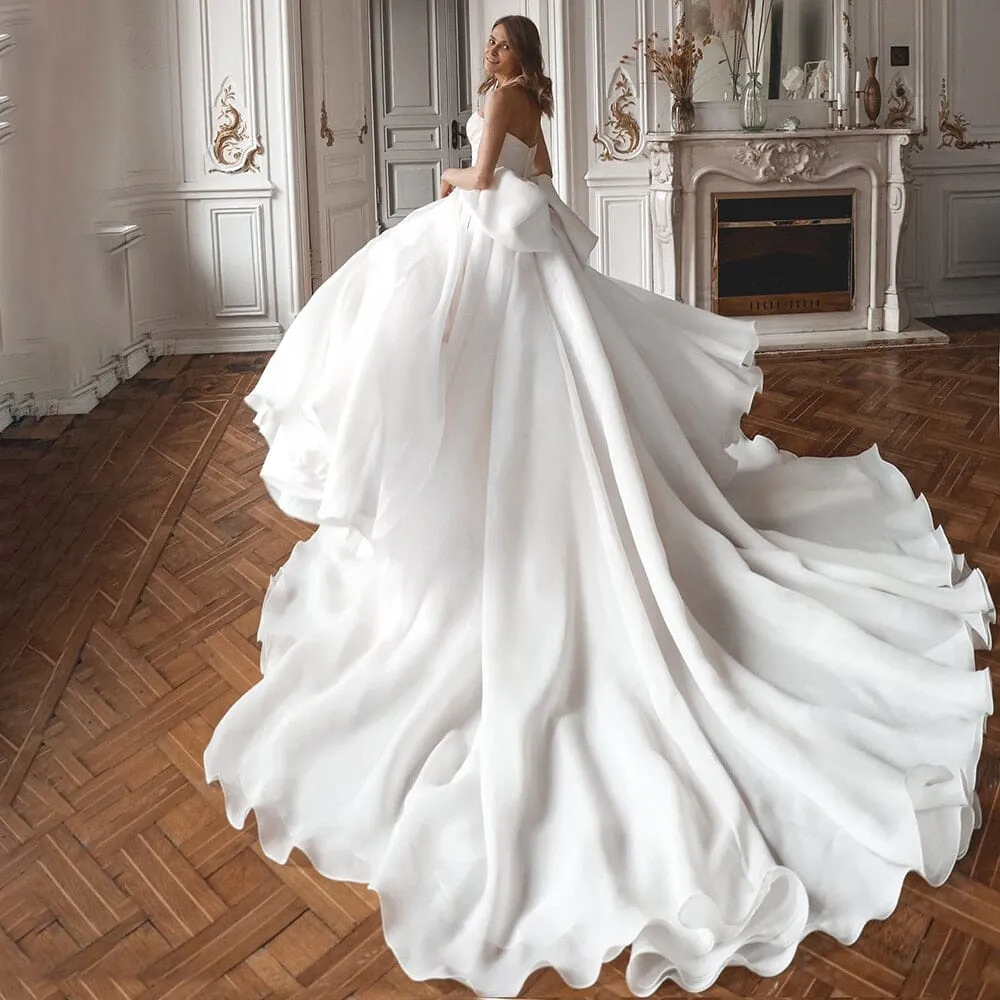 A-Line Off the Shoulder White Wedding Dress with Slit sold by KissProm product image thumbnail 2