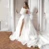 A-Line Off the Shoulder White Wedding Dress with Slit sold by KissProm