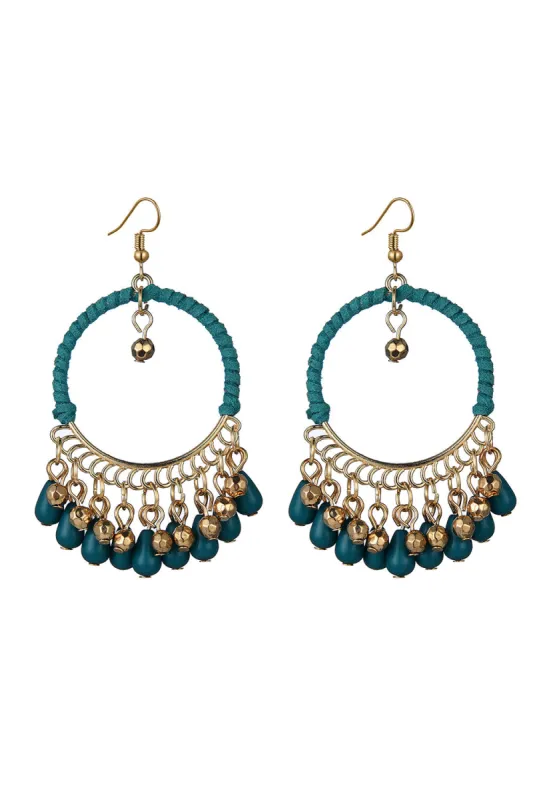 Peacock Blue Boho Hoop Drop Earring made by KissProm