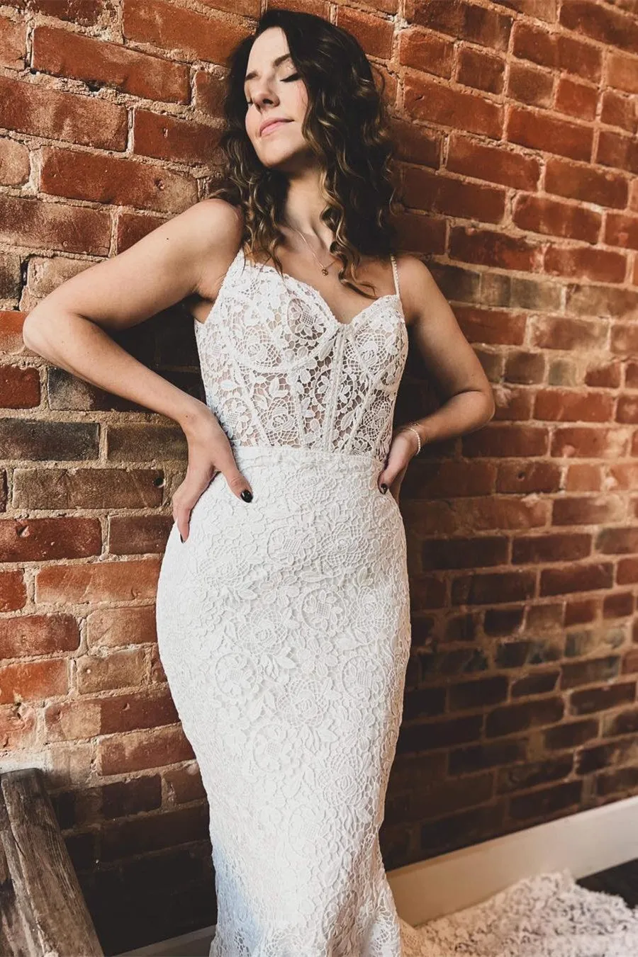 Goldie | White Lace Sweetheart Sleeveless Mermaid Long Wedding Dress sold by KissProm product image thumbnail 2