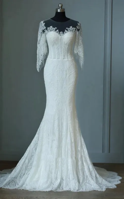 Mermaid Sweep-Train Half Sleeve Bell Zipper Keyhole Lace Dress sold by KissProm