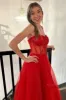 Patricia | Glitter Red Straos Beaded A-Line Formal Dress with Slit sold by KissProm