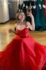 Patricia | Glitter Red Straos Beaded A-Line Formal Dress with Slit sold by KissProm